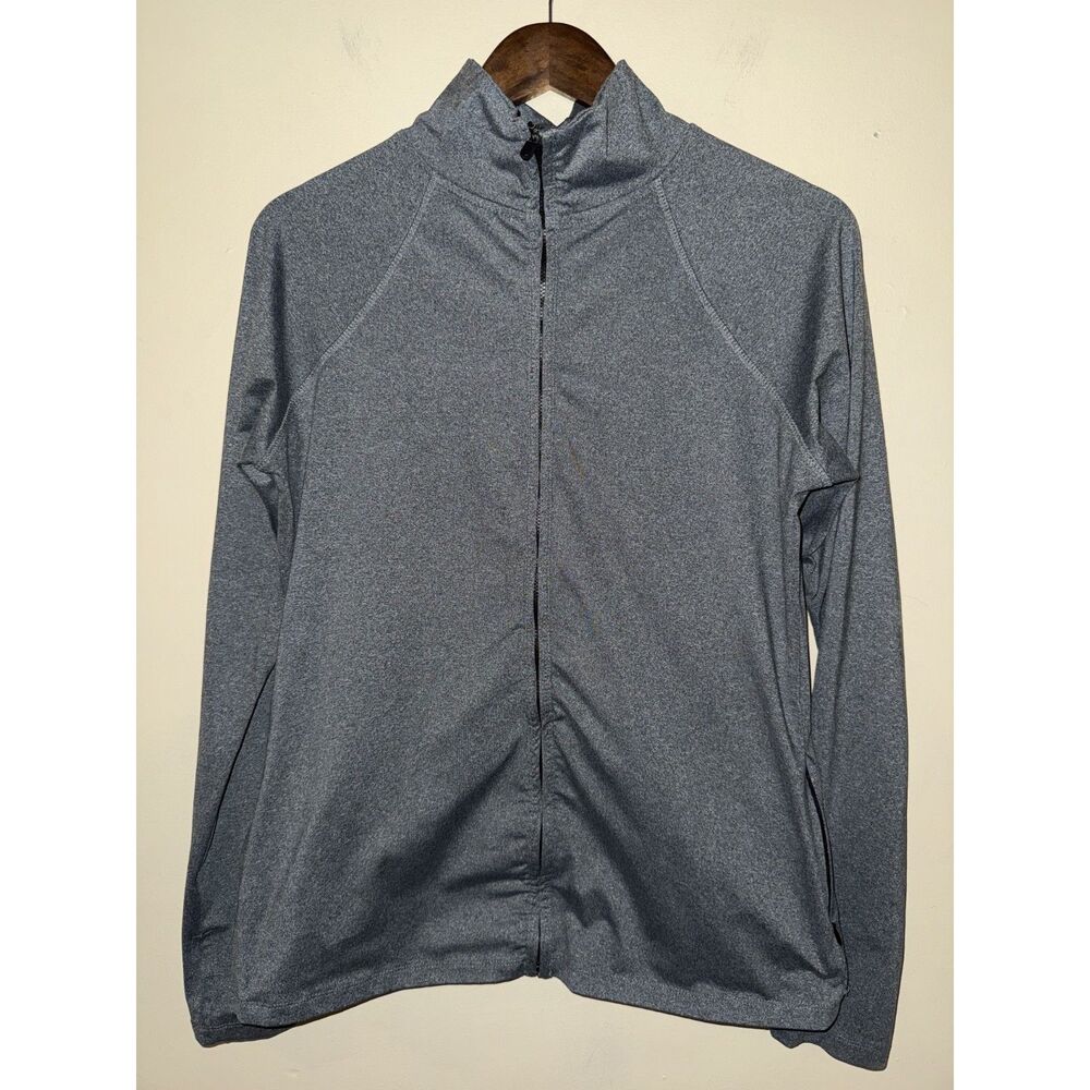 Xersion Gray Heather Full Zip Workout Jacket Cutout Strappy Back Thumbholes M